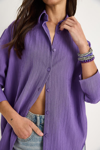 Düşük Omuz Oversize Basic Bürümcük Gömlek 60392 60271069 - Mor