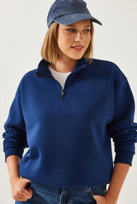 Fermuarlı Oversize Sweatshirt 60351254 - Lacivert