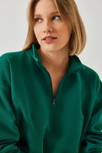 Fermuarlı Oversize Sweatshirt 60351254 - Yeşil