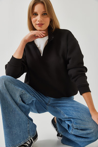 Fermuarlı Oversize Sweatshirt 60351254 - Siyah
