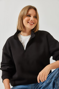 Fermuarlı Oversize Sweatshirt 60351254 - Siyah