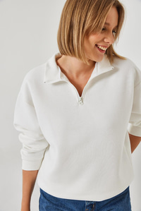 Fermuarlı Oversize Sweatshirt 60351254 - Beyaz