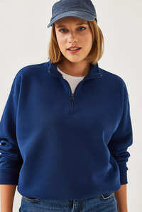 Fermuarlı Oversize Sweatshirt 60351254 - Lacivert