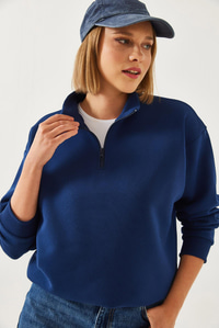 Fermuarlı Oversize Sweatshirt 60351254 - Lacivert
