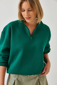 Fermuarlı Oversize Sweatshirt 60351254 - Yeşil