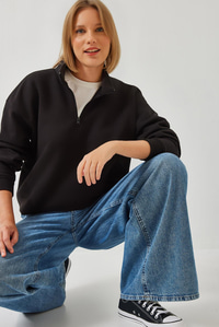 Fermuarlı Oversize Sweatshirt 60351254 - Siyah