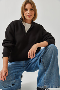 Fermuarlı Oversize Sweatshirt 60351254 - Siyah