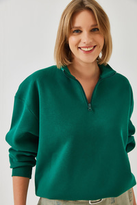 Fermuarlı Oversize Sweatshirt 60351254 - Yeşil
