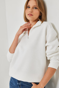 Fermuarlı Oversize Sweatshirt 60351254 - Beyaz