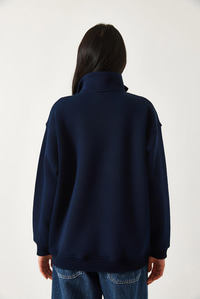 Fermuarlı Üç İplik Şardonlu Baskılı Sweatshirt 60351291 - Lacivert