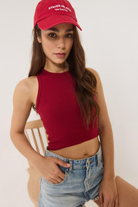 Fitilli Halter Yaka Kaşkorse Basic Crop Top Atlet 60602045 - Bordo