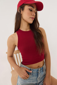 Fitilli Halter Yaka Kaşkorse Basic Crop Top Atlet 60602045 - Bordo