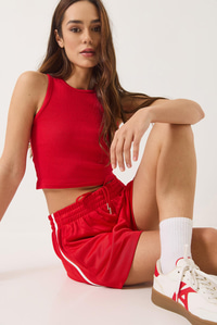 Fitilli Halter Yaka Kaşkorse Basic Crop Top Atlet 60602045 - Kırmızı