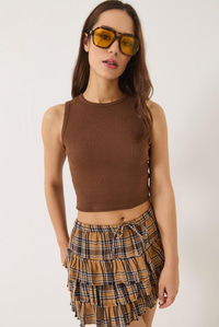 Fitilli Halter Yaka Kaşkorse Basic Crop Top Atlet 60602045 - Acı Kahve