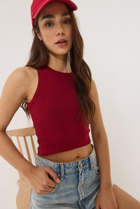 Fitilli Halter Yaka Kaşkorse Basic Crop Top Atlet 60602045 - Bordo