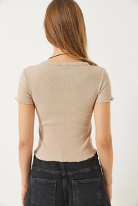 Fitilli Kaşkorse Basic T-Shirt 60261476 - Bej