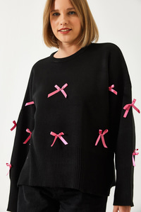 Fiyonk Detaylı Triko Kazak 60261085 - Siyah