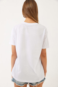 Fiyonk Nakışlı Boncuklu Kısa Kollu T-Shirt 60602013 - Beyaz