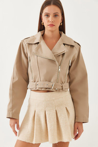 Gabardin Motorcu Ceket 2436 60351027 - Bej