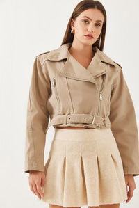 Gabardin Motorcu Ceket 2436 60351027 - Bej