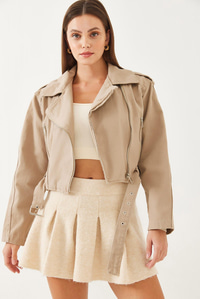 Gabardin Motorcu Ceket 2436 60351027 - Bej