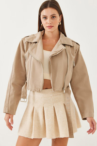 Gabardin Motorcu Ceket 2436 60351027 - Bej
