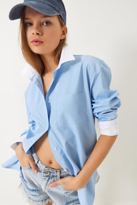 Garni Detay Oversize Gömlek 4449 60261564 - Bebe Mavisi