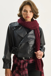 Geniş Cep Detaylı Kemerli Oversize Crop Deri Ceket 3129  60284102 - Siyah CEKET modelleri