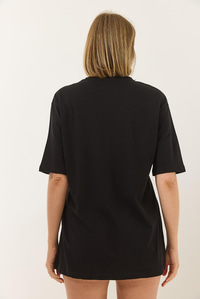 Göz Baskılı Kısa Kollu Pamuklu Oversize T-Shirt 60283184 - Siyah