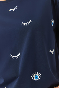Göz Baskılı Kısa Kollu Pamuklu Oversize T-Shirt 60283184 - Lacivert