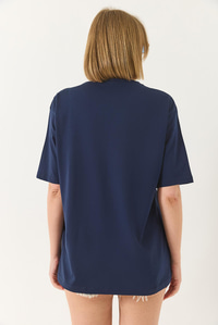 Göz Baskılı Kısa Kollu Pamuklu Oversize T-Shirt 60283184 - Lacivert
