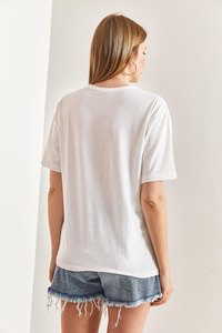 Göz Desenli Penye Tshirt - Beyaz T-SHİRT modelleri
