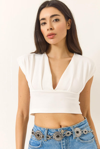 Hafif Dekolteli Crop Bluz 60284037 - Beyaz