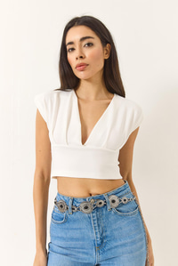 Hafif Dekolteli Crop Bluz 60284037 - Beyaz