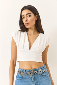 Hafif Dekolteli Crop Bluz 60284037 - Beyaz