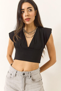 Hafif Dekolteli Crop Bluz 60284037 - Siyah