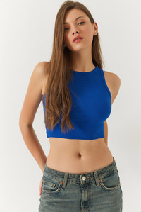 Halter Yaka Fitilli Kaşkorse Üçlü Bluz 60261081 - Beyaz-Siyah-Saks