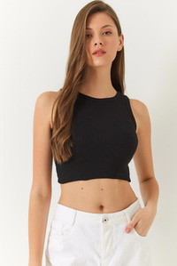 Halter Yaka Fitilli Kaşkorse Üçlü Bluz 60261081 - Beyaz-Siyah-Saks