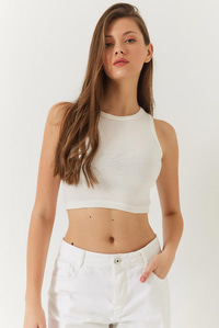 Halter Yaka Fitilli Kaşkorse Üçlü Bluz 60261081 - Beyaz-Siyah-Saks
