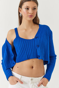 Hırka Crop Atlet İkili Triko Takım 60261447 - Saks