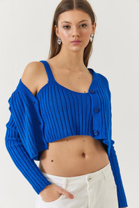 Hırka Crop Atlet İkili Triko Takım 60261447 - Saks