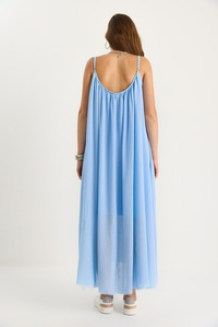 İnce Askılı Salaş Astarlı Pamuklı Yazlık Uzun Elbise 5971 60281106 - Bebe Mavisi