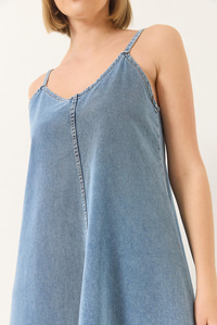 İnce Askılı Uzun Denim Elbise 6058 60281039 - Buz Mavisi