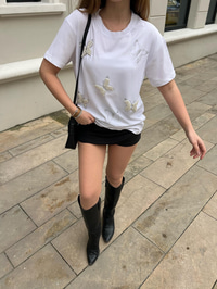 İnci Taş İşlemeli Penye Tshirt 60211009 - Beyaz T-SHİRT modelleri