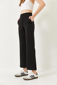 İspanyol Paça Cep Detaylı Beli Lastikli Örme Pantolon 80110 60271045 - Siyah