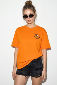 Kadın %100 Cotton Nakışlı Teddy Detaylı Bisiklet Yaka T-Shirt 60382610 - turuncu T-SHİRT modelleri