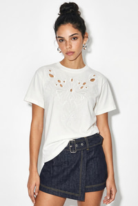Kadın %100 Pamuk Ajur Detaylı Nakışlı Regular Basic T-Shirt ÖT261102 60286303 - Beyaz T-SHİRT modelleri