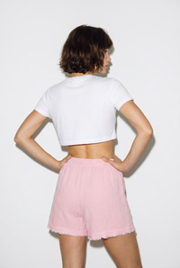 Kadın %100 Pamuk Beli Lastikli Cep Detaylı Müslin Bermuda Şort YP5525 60286315 - Pembe ŞORT & BERMUDA modelleri