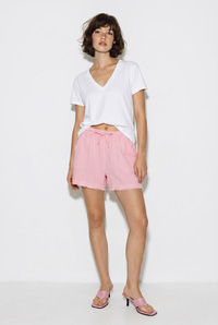 Kadın %100 Pamuk Beli Lastikli Cep Detaylı Müslin Bermuda Şort YP5525 60286315 - Pembe ŞORT & BERMUDA modelleri