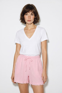 Kadın %100 Pamuk Beli Lastikli Cep Detaylı Müslin Bermuda Şort YP5525 60286315 - Pembe ŞORT & BERMUDA modelleri